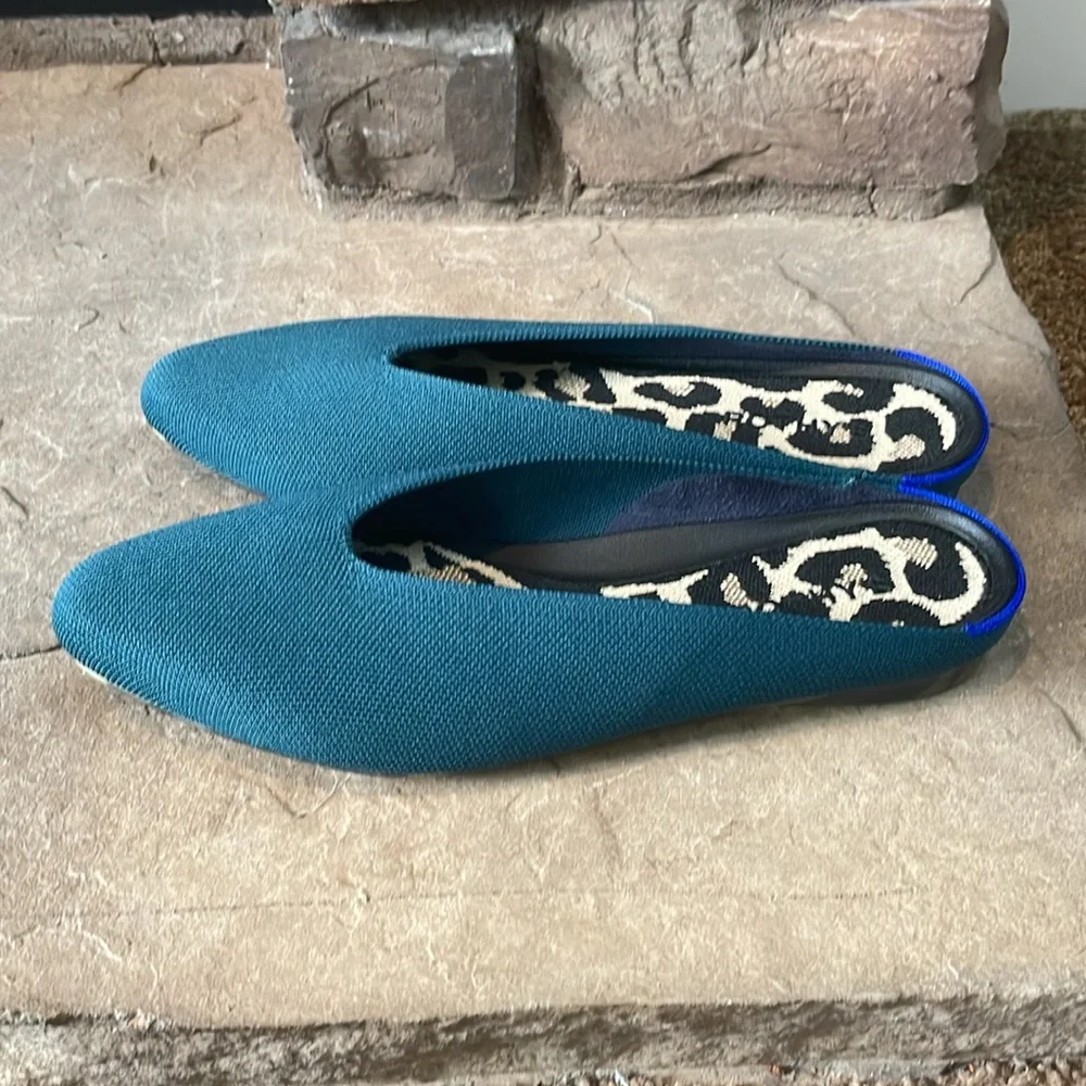 Rothy's Teal Knit Slip-On Mules with Leopard Insole - Picture 3 of 6